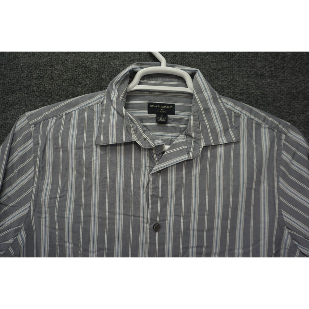 Banana Republic Button Up Shirt Mens Medium Gray White Striped Stretch